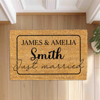 Personalized Just Married Doormat with New Couple's Name, Custom Housewarming Gift, House Decor for New Couple Outdoor Mat