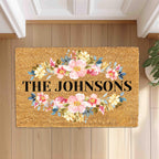 Personalized Welcome Doormat with Family Name, Custom Floral last name doormat, Housewarming Gift, House Decor Outdoor Mat