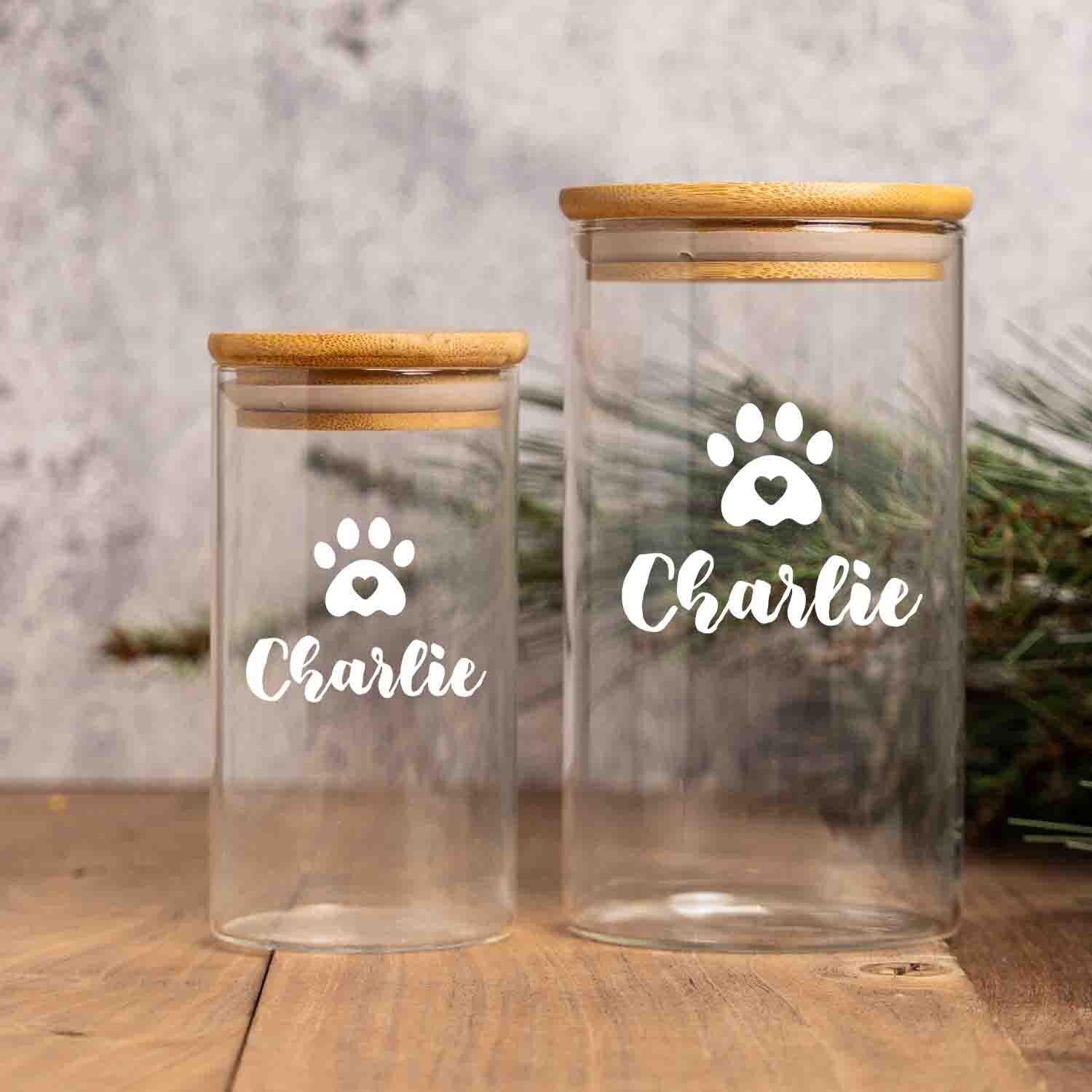 Personalized Dog Cat Treats Glass Jar, Custom Storage Jar, Airtight Dog Treat Container, Dog Owner gift