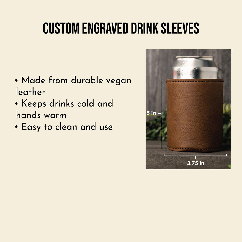 Personalized leather drink sleeves with name wedding title, Custom groomsman proposal gift, beverage holders, beer can cooler, bottle Coolie