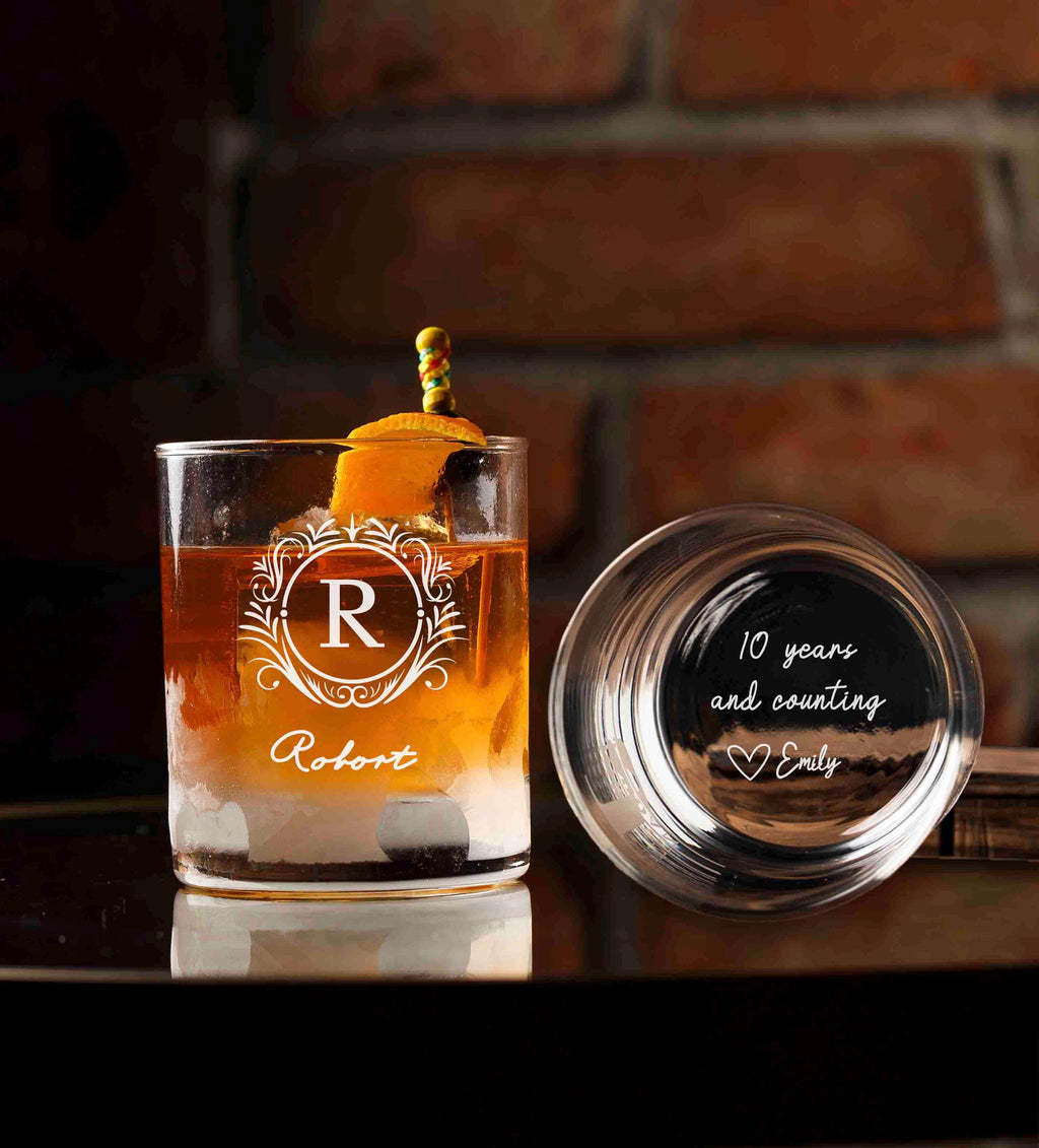 Personalized Whiskey Glasses for Husband, Boyfriend, Custom Engraved Rocks Glass, Funny Monogram Gift for Men, 10 year anniversary Gift