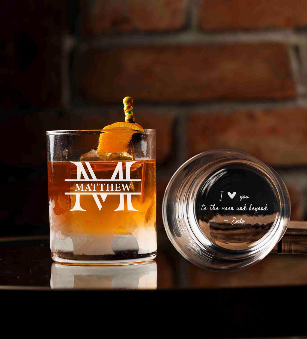 Personalized Whiskey Glasses for Husband, Boyfriend, Custom Engraved Rocks Glass, Funny Monogram Gift for Men