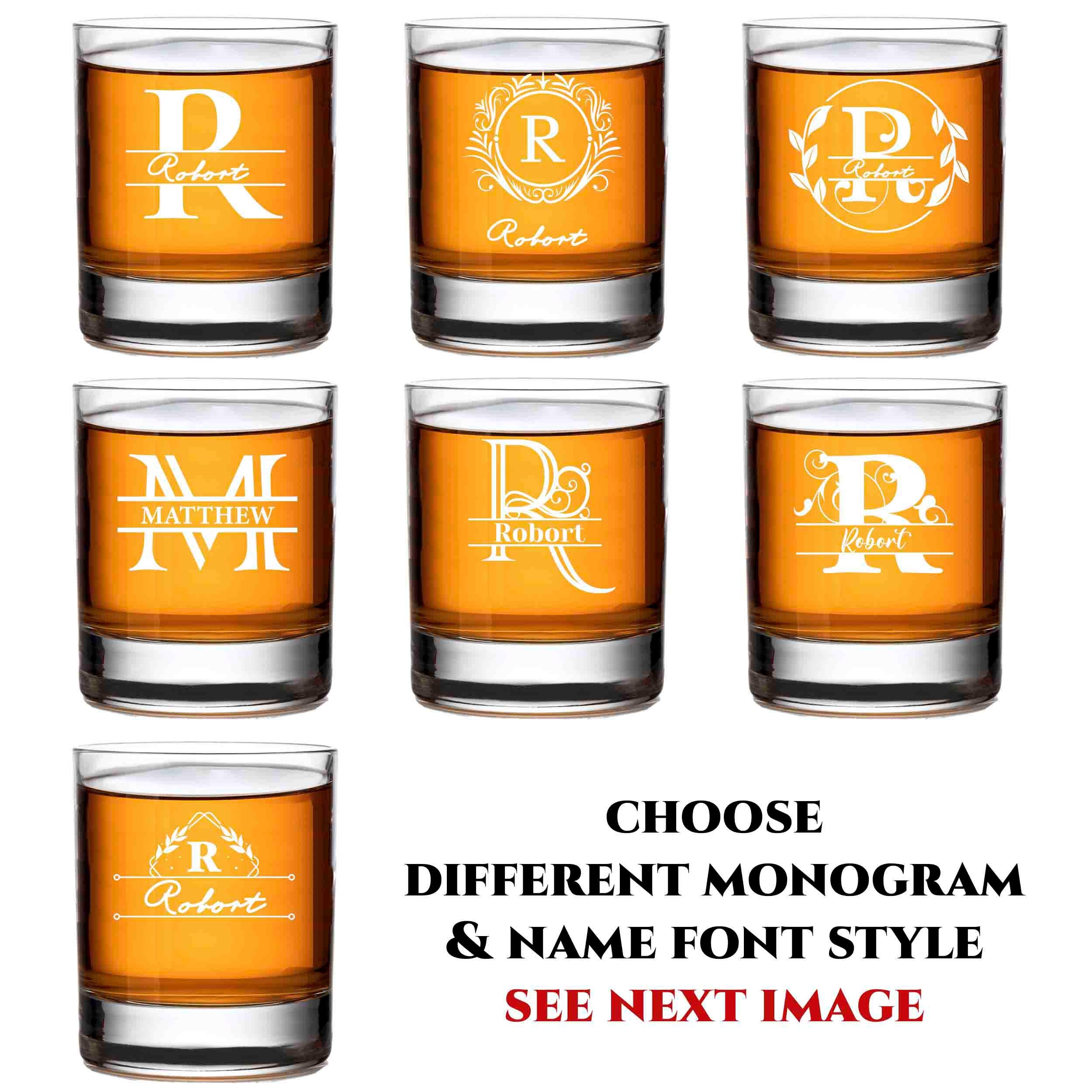 Personalized Whiskey Glasses for Grandpa, Custom Engraved Rocks Glass with message on bottom, Monogram Gift, Father's Day, Papa Gift