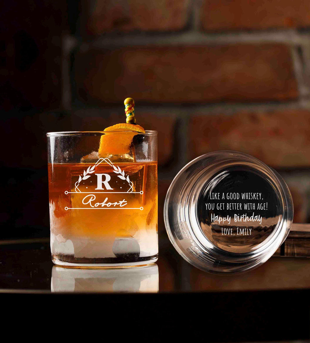 Personalized Whiskey Glasses Birthday Gift, Custom Engraved Rocks Glass, Funny Monogram Gift, wine, cocktail, tequila barware