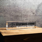 Personalized Nameplate for Respiratory therapist or any title, Custom Name Wedge, Desk Sign, Office Job Title Desk Bar Clear Name Plate