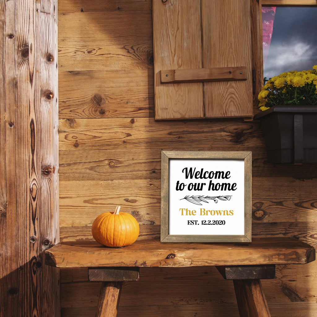 Personalized Family Home Welcome Sign, Custom House Wood Decor, Rustic Cottage Sign, Square Wooden Decor