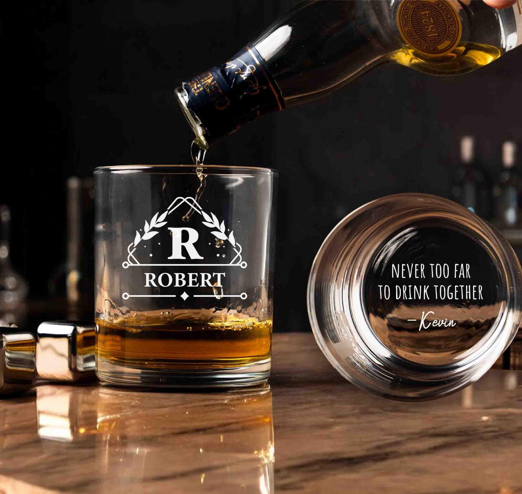 Personalized Whiskey Glasses Gift for Friends, Custom Engraved Rocks Glass, Funny Monogram Gift for Men, wine, cocktail, tequila barware