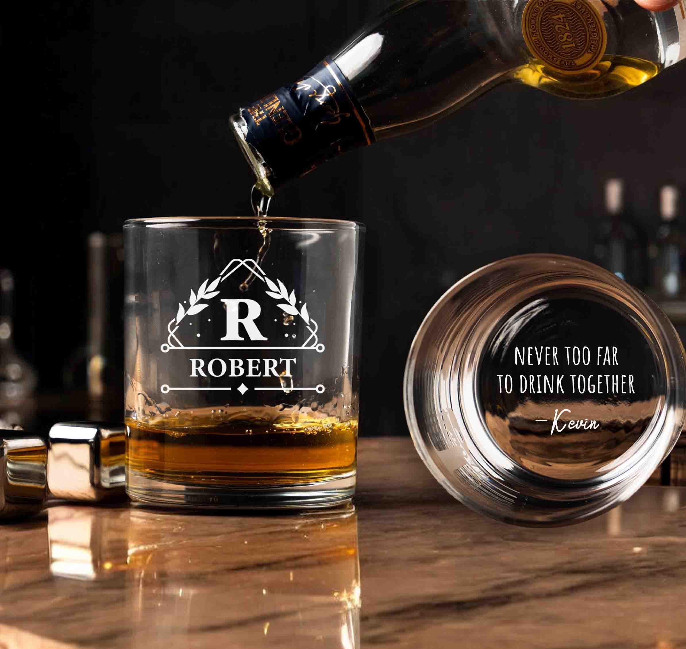 Personalized Whiskey Glasses Gift for Friends, Custom Engraved Rocks Glass, Funny Monogram Gift for Men, wine, cocktail, tequila barware