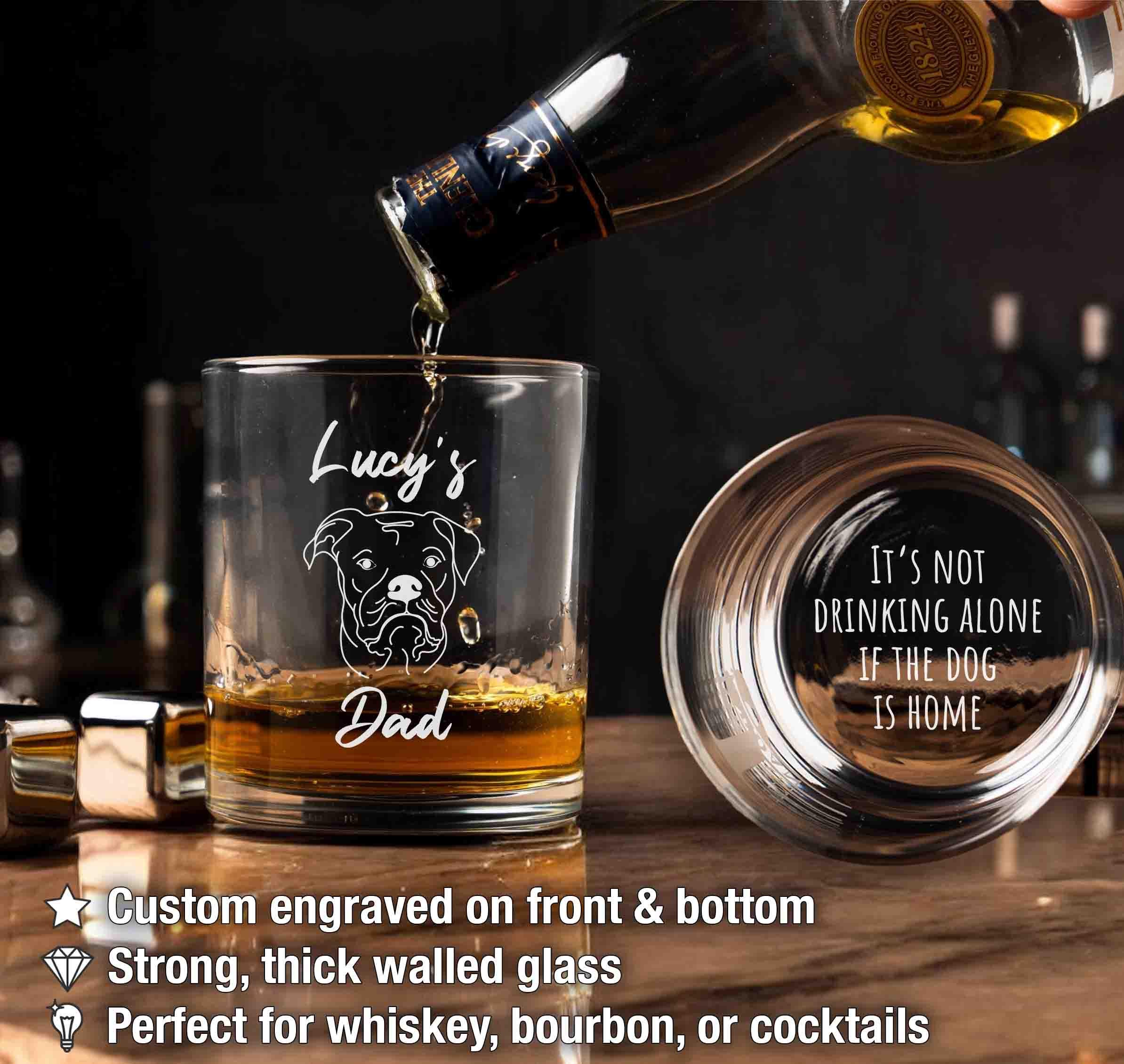 It’s not drinking alone if the dog is home. Personalized Funny Dog Face Whiskey Glasses, Custom Engraved Rocks Glass, Dog lover Gift