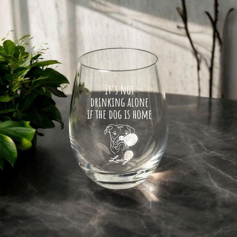 Personalized Funny Dog Stemless Wine Glass, Cocktail Cups, Beverage Glass Tumbler for Red, White Wine, Dishwasher Safe