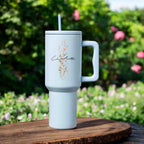 Personalized wildflower name tumbler, 40 oz Large Double Wall Insulated Stainless Steel Tumbler, Leak Proof lid Straw, Travel Cup