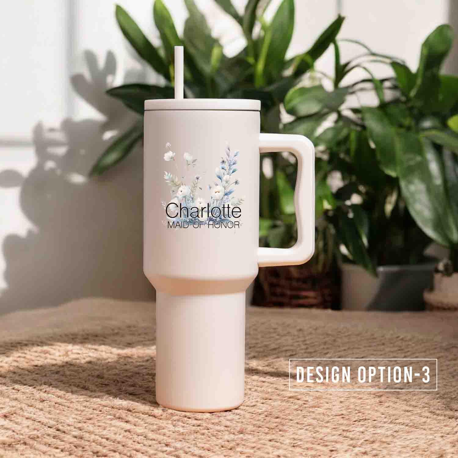 Personalized wildflower tumbler with name wedding title, 40oz Large Double Wall Insulated Stainless Steel Tumbler, Leak Proof lid Straw