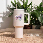 Personalized wildflower tumbler with name wedding title, 40oz Large Double Wall Insulated Stainless Steel Tumbler, Leak Proof lid Straw
