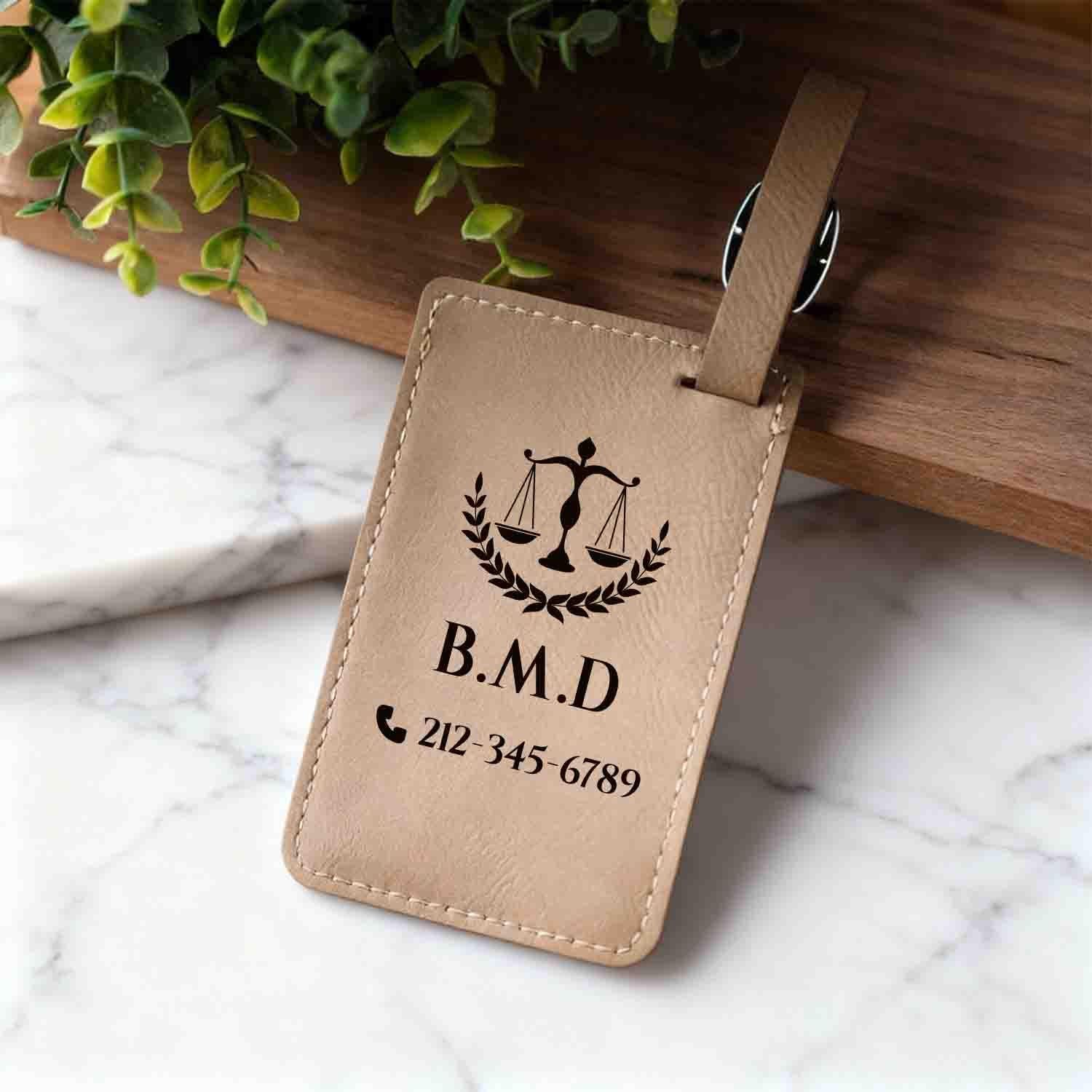 Personalized luggage tag for Lawyer, Attorney, Law School Students, Graduation Gift, Custom Engraved Vegan Leather ID Tag for Suitcase, Bag