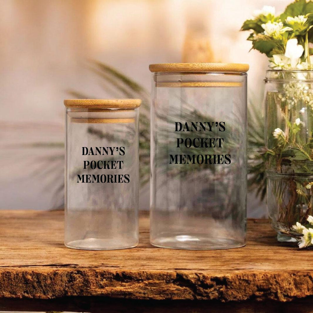 Personalized Memorial Glass Jar, Custom Memory Storage Jar