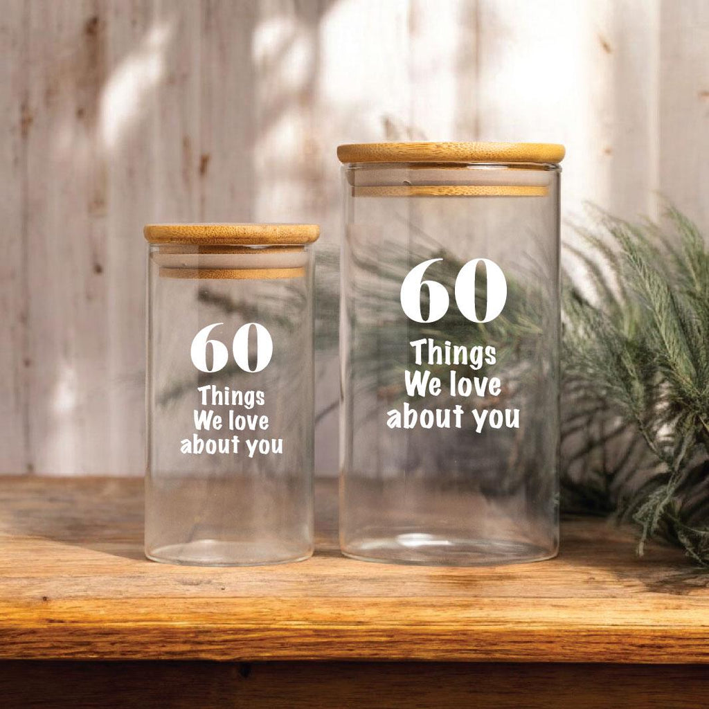 Personalized 60th Birthday DIY Gift Glass Jar, Custom Birthday Party Guests Message Jar - 60 Things We Love About You Memory Jar