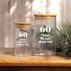Personalized 60th Birthday DIY Gift Glass Jar, Custom Birthday Party Guests Message Jar - 60 Things We Love About You Memory Jar