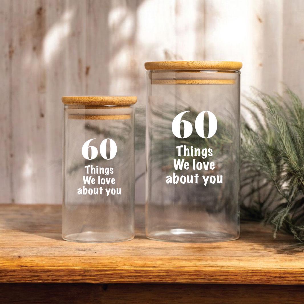 Personalized 60th Birthday DIY Gift Glass Jar, Custom Birthday Party Guests Message Jar - 60 Things We Love About You Memory Jar