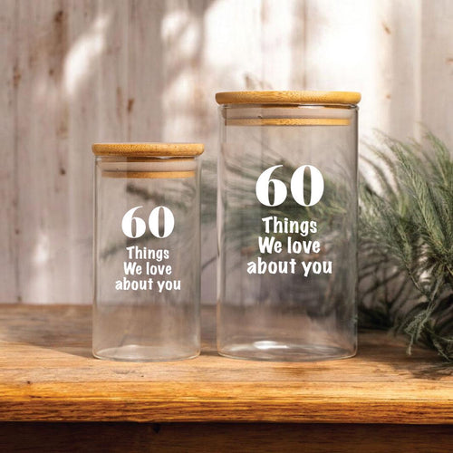 Personalized 60th Birthday DIY Gift Glass Jar, Custom Birthday Party Guests Message Jar - 60 Things We Love About You Memory Jar