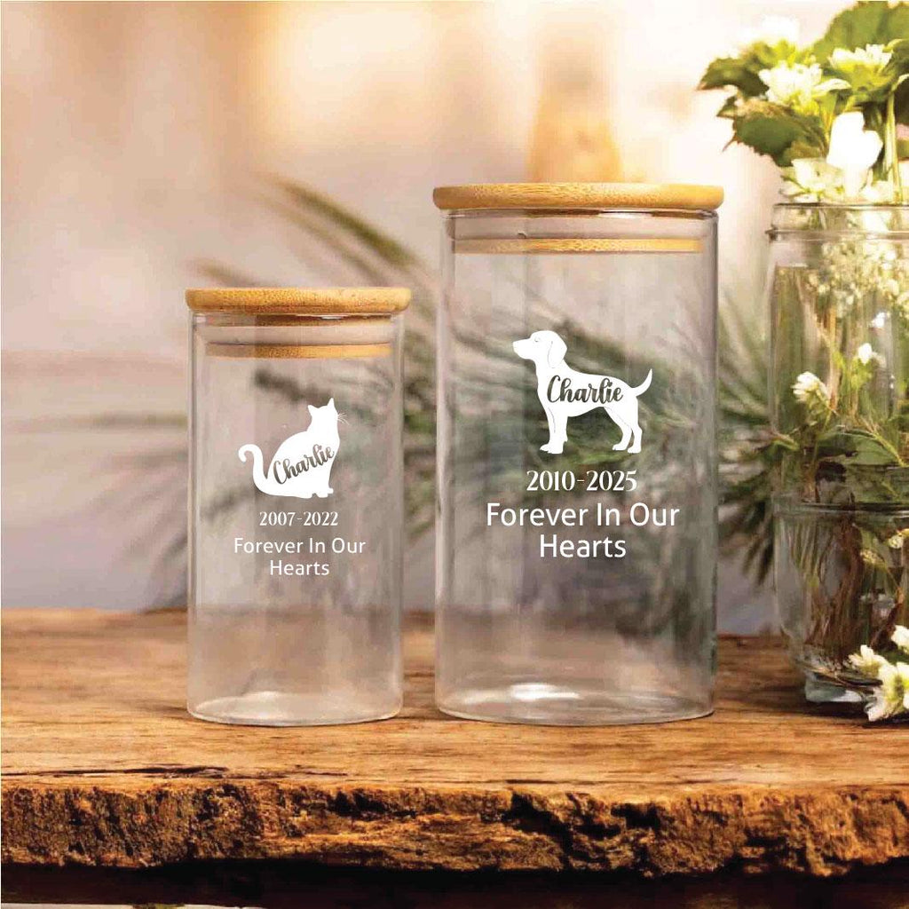 Personalized Pet Memorial Glass Jar, Custom Dog Cat Silhouette Memory Jar, Dog Cat Fur Storage Jar