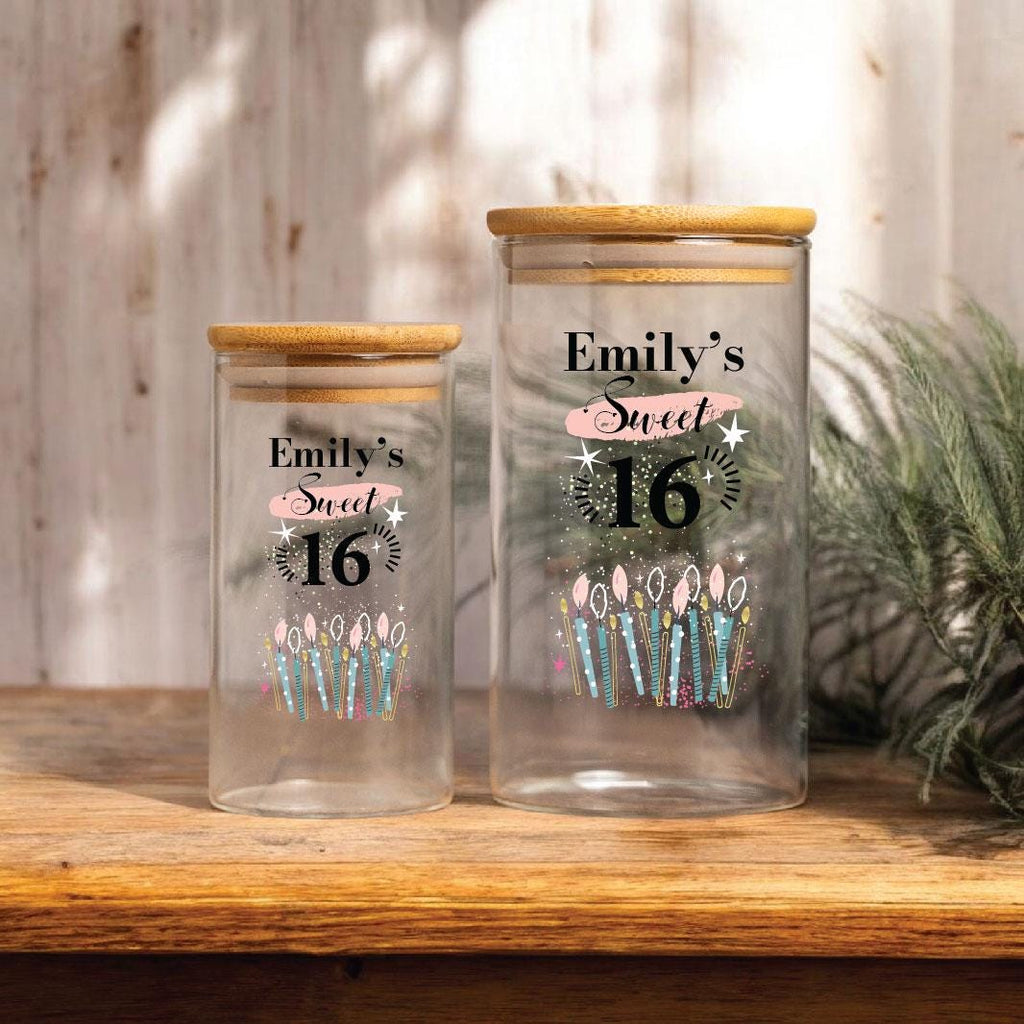 Personalized Sweet 16 Birthday DIY Gift Glass Jar, Custom Birthday Party Guests Message Jar - 16th Birthday Memory Jar