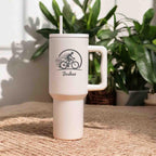 Personalized Cycling name tumbler, Custom engraved 40oz Large Stainless Steel Tumbler, Leak Proof lid Straw, Bicycle Enthusiasts Gift
