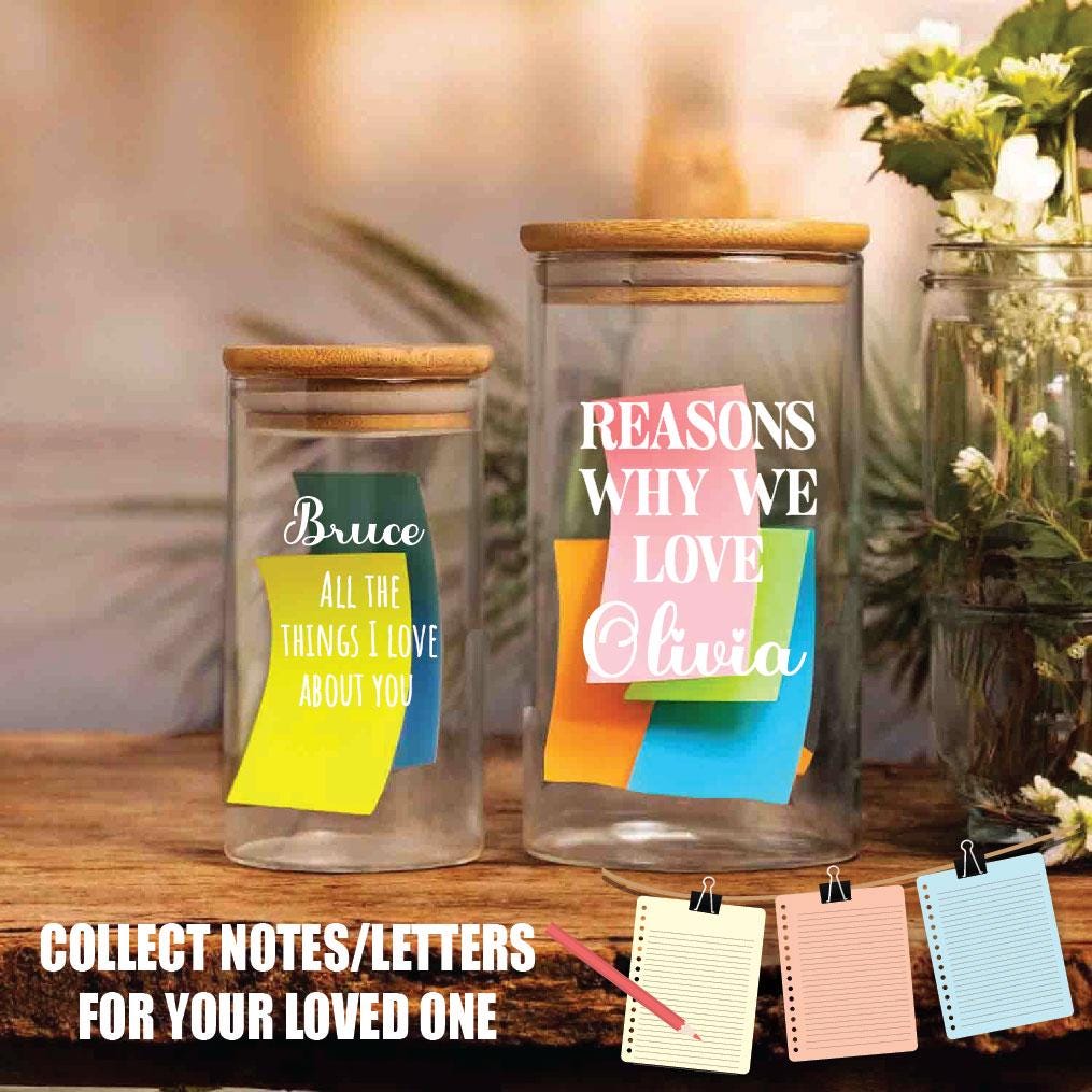 Personalized Love Notes Jar, DIY Couple Gift, Custom Glass Storage Jar, DIY for lover, partner, husband, boyfriend, girlfriend, family