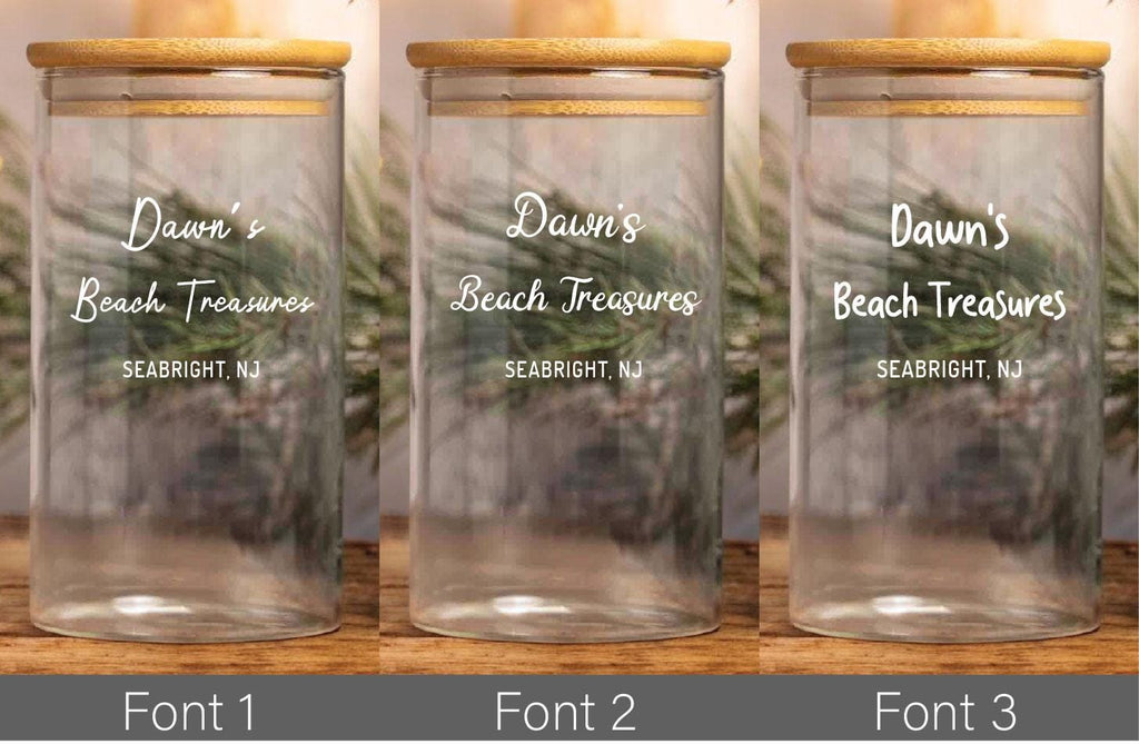 Personalized Beach Treasures Jar, Custom Seashell Collection Holder, Seashell Keepsake Shells Glass Storage Jar, Beach Decor