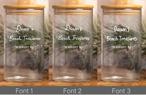 Personalized Beach Treasures Jar, Custom Seashell Collection Holder, Seashell Keepsake Shells Glass Storage Jar, Beach Decor