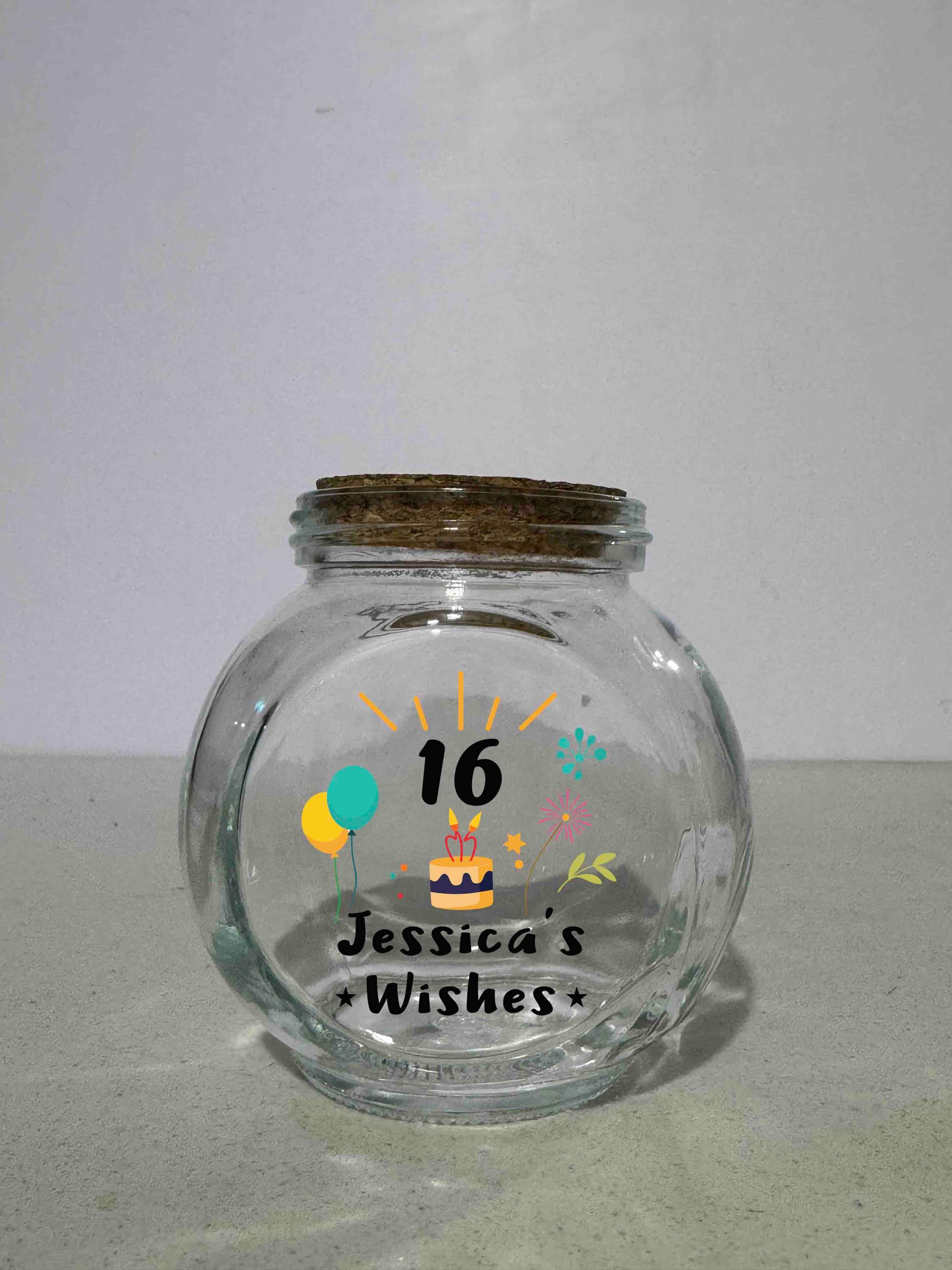 Personalized Birthday Wishes Glass Jar, Custom 16th birthday Gift, Message Holder, Keepsake Storage, Party Decor