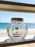 Personalized Birthday Wishes Glass Jar, Custom 16th birthday Gift, Message Holder, Keepsake Storage, Party Decor
