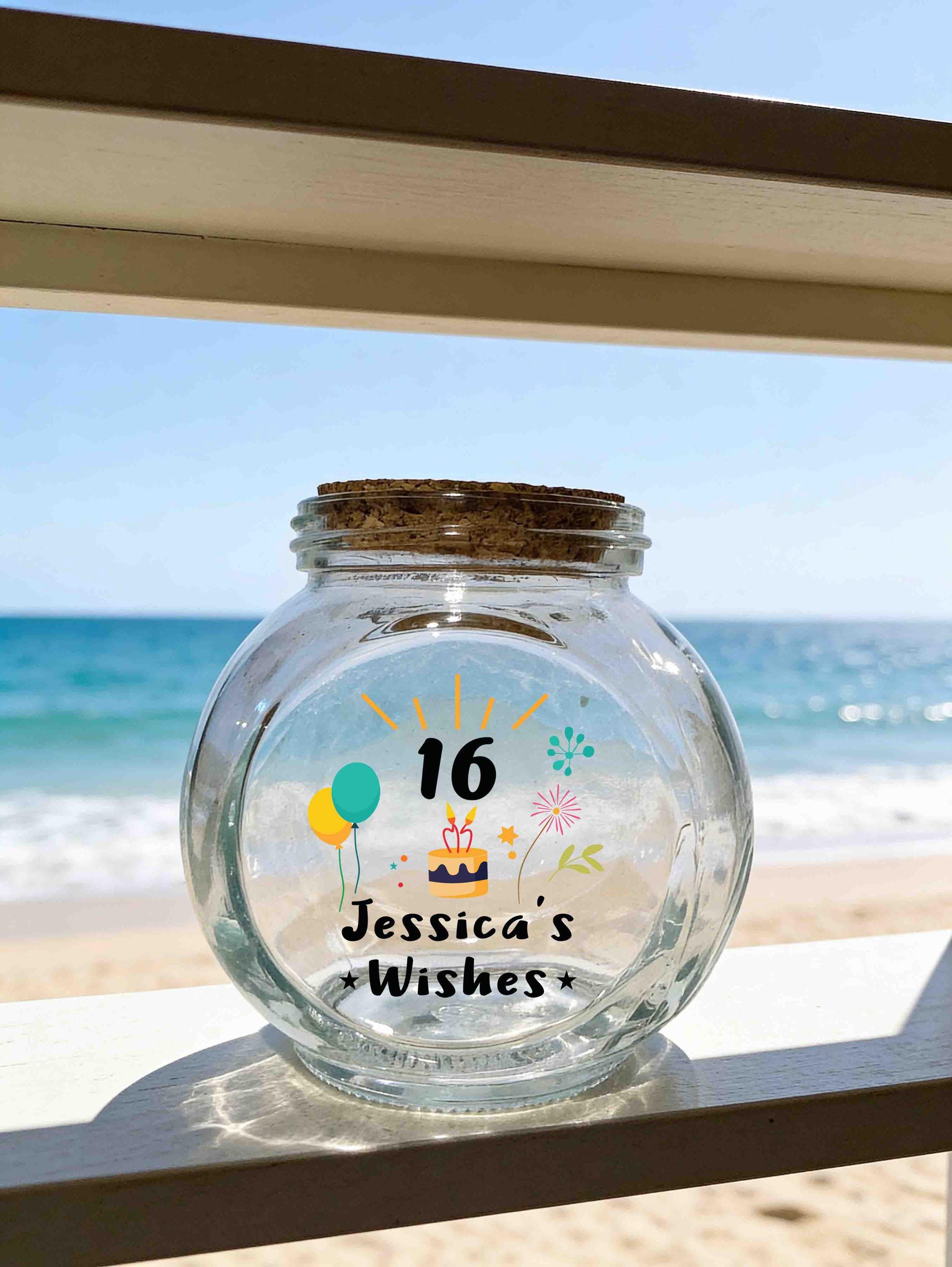 Personalized Birthday Wishes Glass Jar, Custom 16th birthday Gift, Message Holder, Keepsake Storage, Party Decor