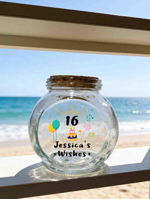 Personalized Birthday Wishes Glass Jar, Custom 16th birthday Gift, Message Holder, Keepsake Storage, Party Decor