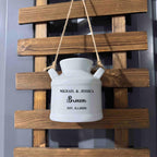 Personalized Engraved Garden Ceramic Flower Pot, Hanging Planter, Gift for New Couple, Small Succulent Pot, Milk Jug Vase