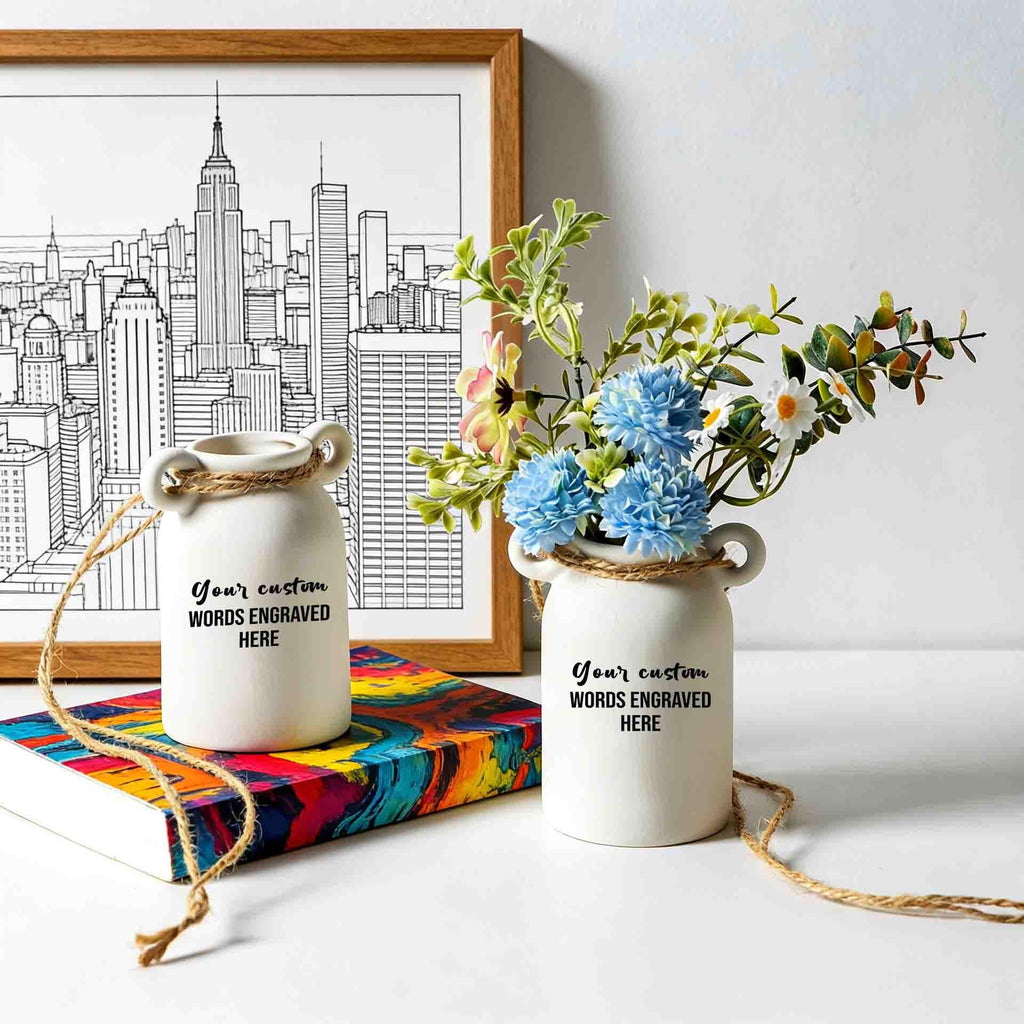 Personalized Garden Ceramic Flower Pot, Engraved or Printed with your custom words/logo, Mini Hanging Planter, Succulent Pot, Gift