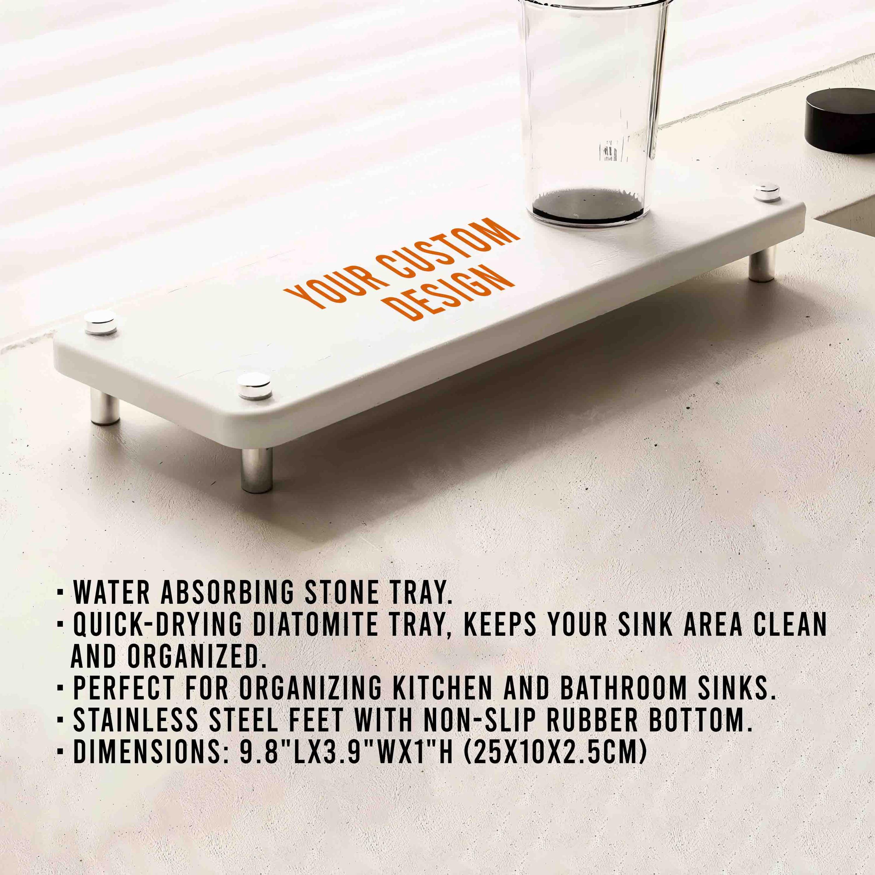 Personalized Quick Dry Diatomite Tray Organizer Engraved or Printed with your custom words/logo, Kitchen Countertop Sink Caddy, Gift
