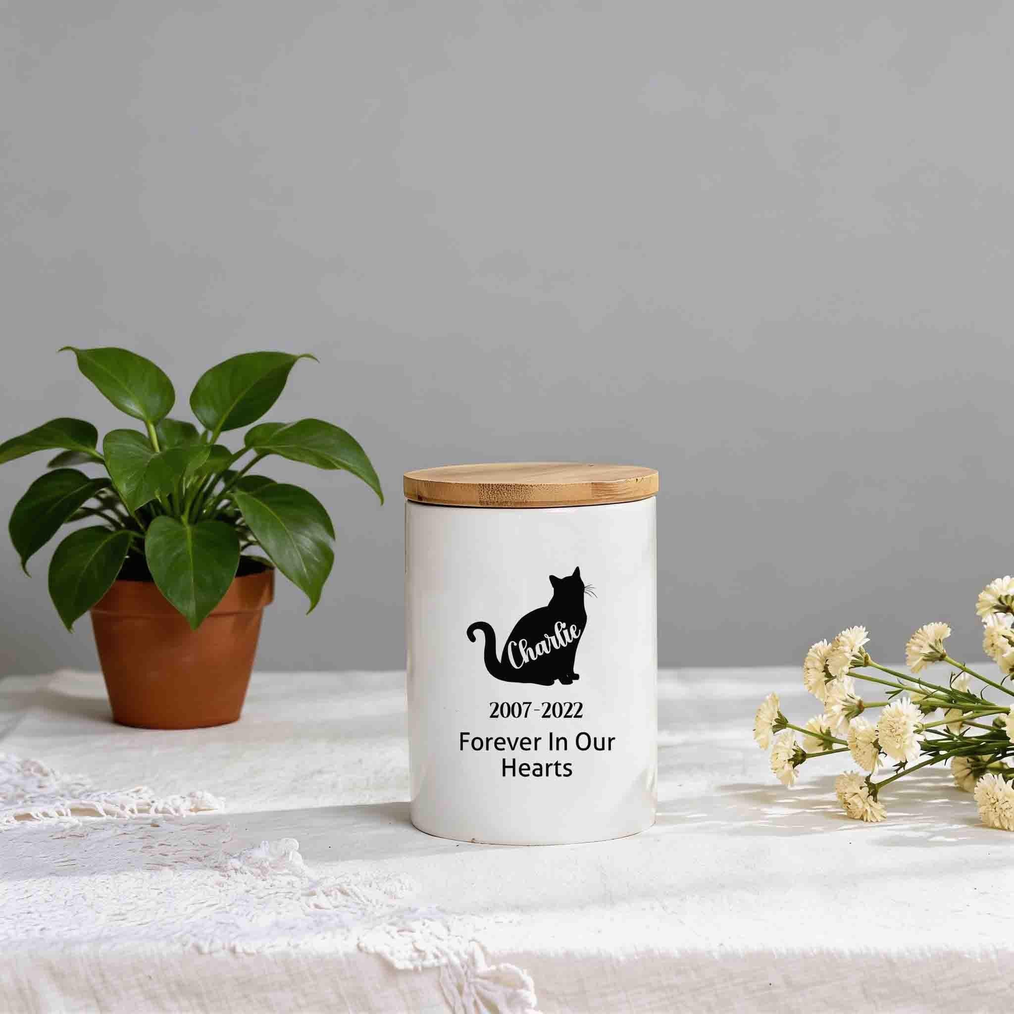 Personalized Pet Memorial Ceramic Jar, Custom Dog Cat Silhouette Memory Jar, Dog Cat Fur Storage Jar, Dog Hair Container Keepsake