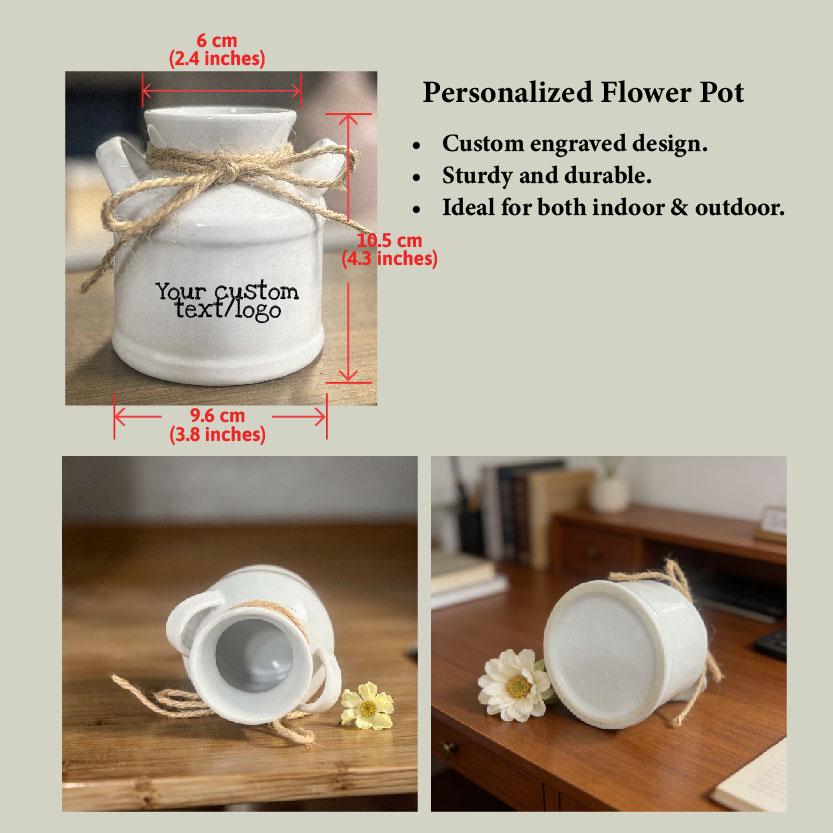 Personalized Engraved Garden Ceramic Flower Pot, Hanging Planter, Gift for New Couple, Small Succulent Pot, Milk Jug Vase