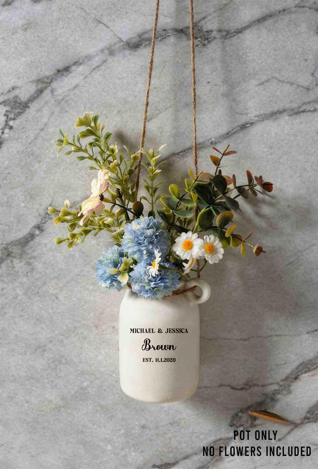 Personalized Garden Ceramic Flower Pot, Hanging Planter, Gift for New Couple, Mini Succulent Pot