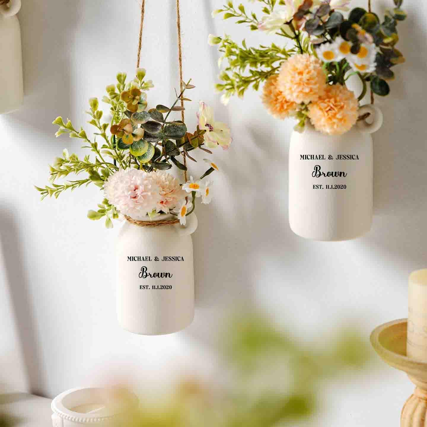 Personalized Garden Ceramic Flower Pot, Hanging Planter, Gift for New Couple, Mini Succulent Pot