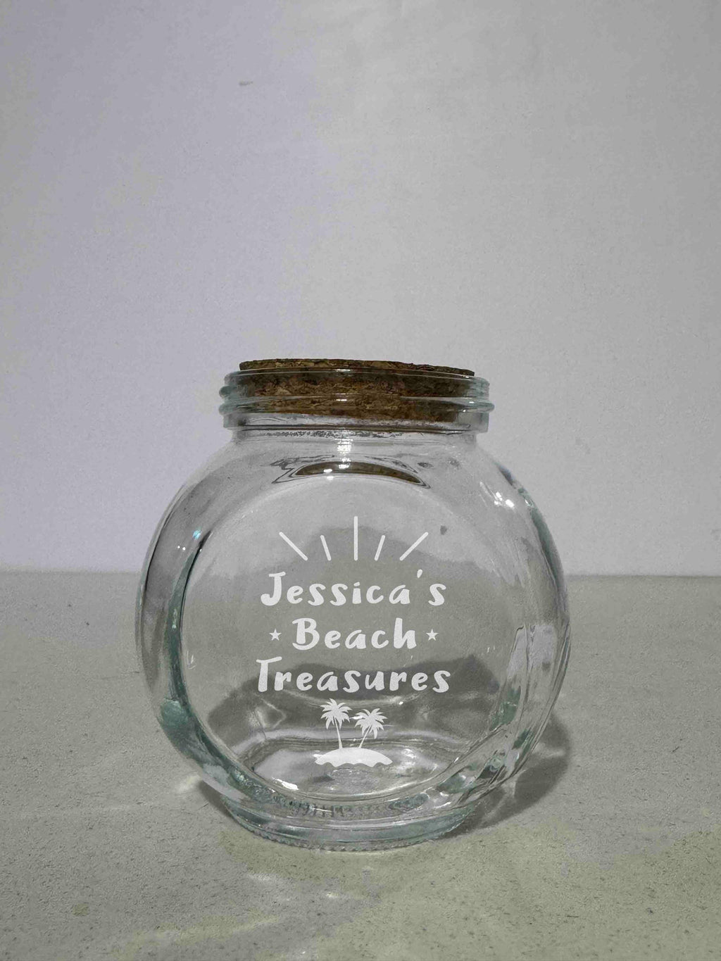 Personalized Glass Jar, Engraved or printed optional, Custom Beach Treasures Holder, Seashell Keepsake Storage, Beach Decor