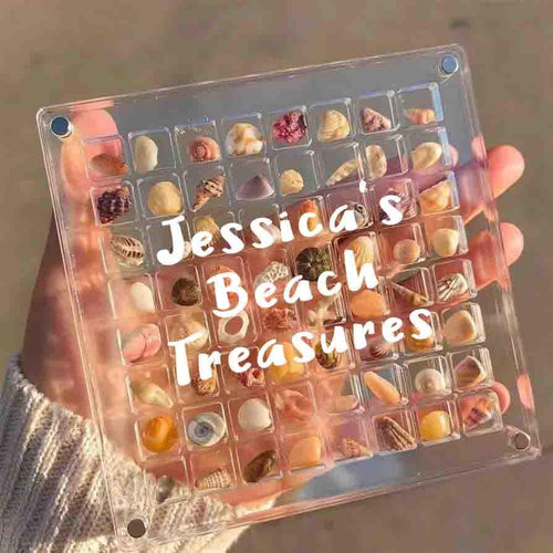 Personalized Acrylic Storage Organizer Case, Seashell Holder Display Collection Box, Mini Container for Seaglass Crystals Diamond Beads