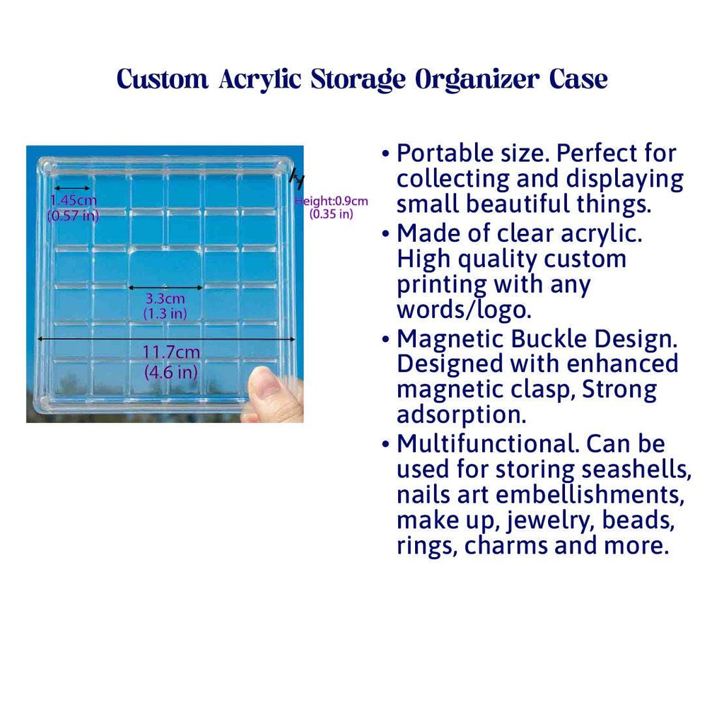 Personalized Acrylic Storage Organizer Case, Seashell Holder Display Collection Box, Mini Container for Seaglass Crystals Diamond Beads