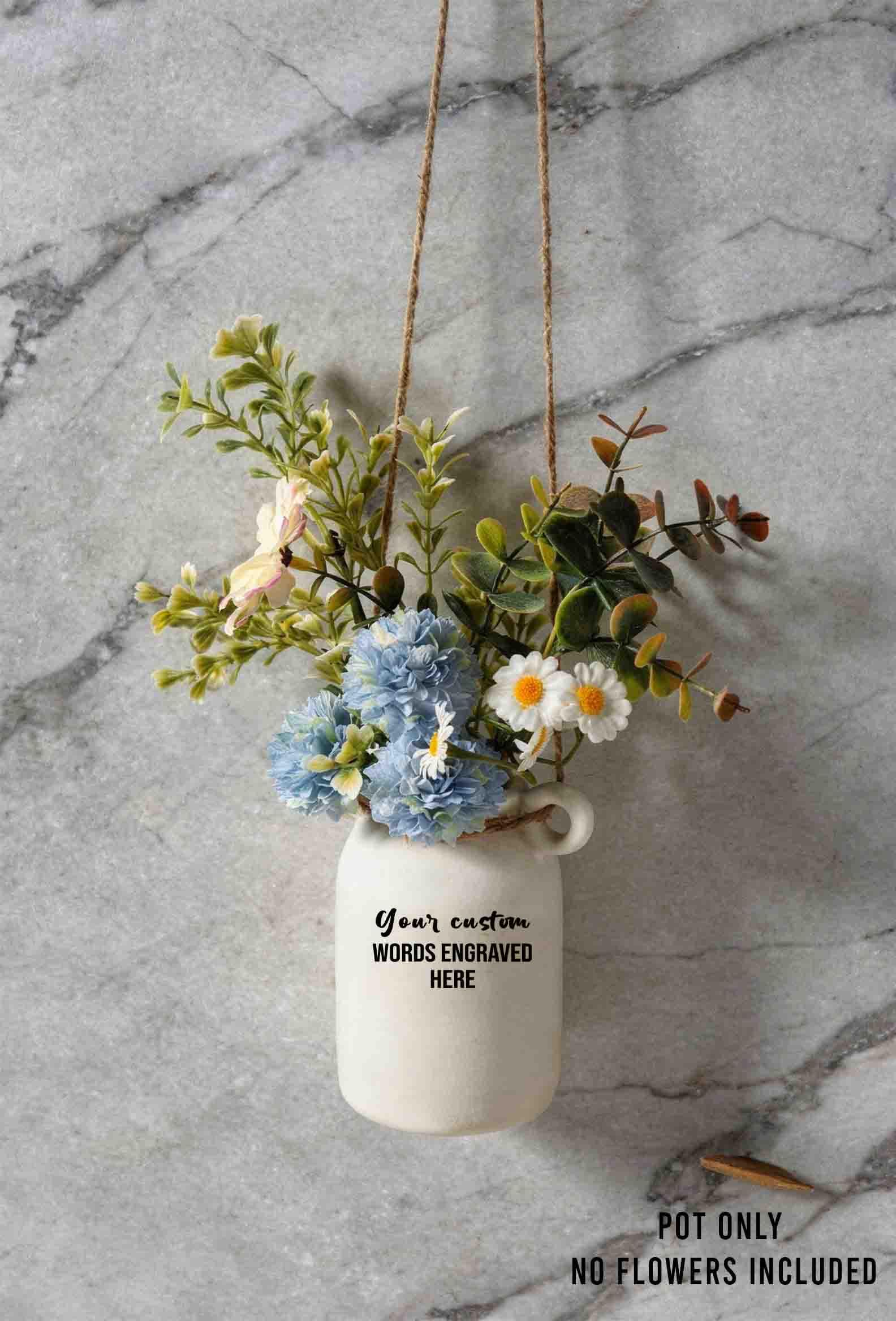 Personalized Garden Ceramic Flower Pot, Engraved or Printed with your custom words/logo, Mini Hanging Planter, Succulent Pot, Gift