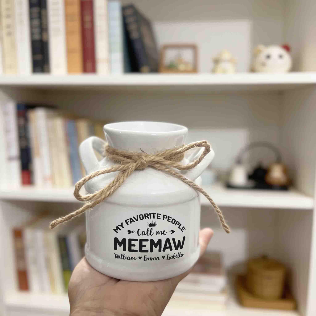 Personalized Engraved Garden Ceramic Flower Pot, Hanging Planter, Gift for Grandma Grandpa, Small Succulent Pot, Milk Jug Vase
