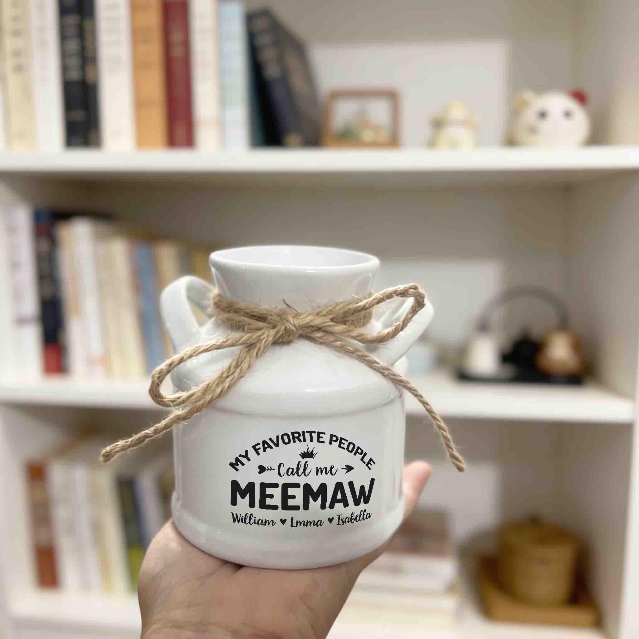 Personalized Engraved Garden Ceramic Flower Pot, Hanging Planter, Gift for Grandma Grandpa, Small Succulent Pot, Milk Jug Vase