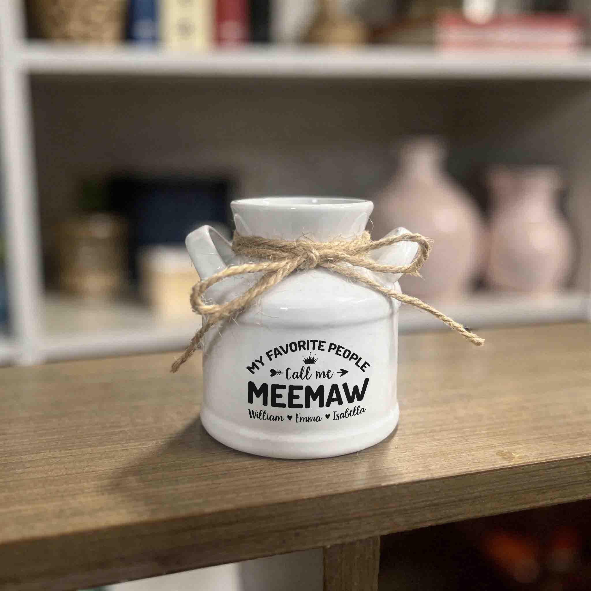 Personalized Engraved Garden Ceramic Flower Pot, Hanging Planter, Gift for Grandma Grandpa, Small Succulent Pot, Milk Jug Vase