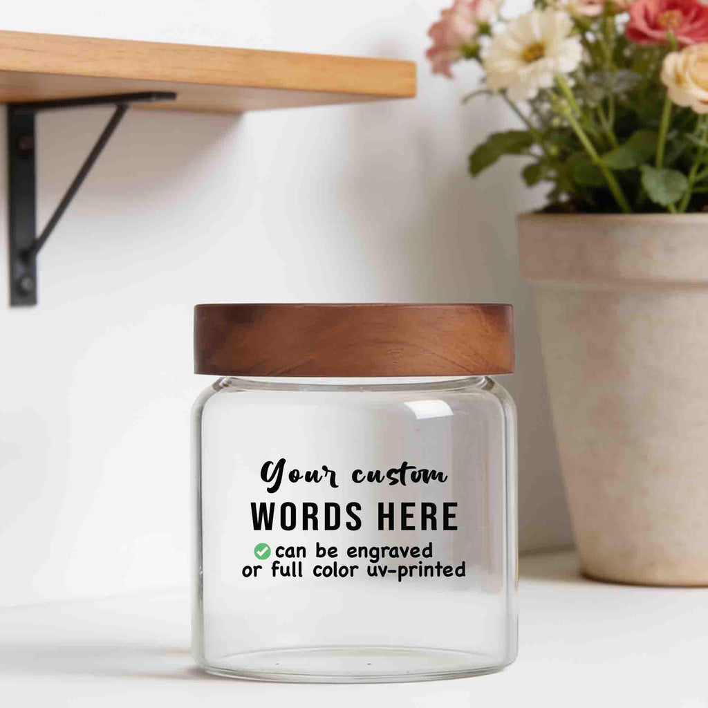 Personalized Premium Glass Storage Jar with your words/logo, Custom Kitchen Canister, Home decor, Wedding, Housewarming Gift