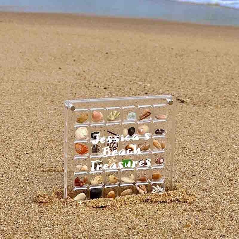 Personalized Acrylic Storage Organizer Case, Seashell Holder Display Collection Box, Mini Container for Seaglass Crystals Diamond Beads