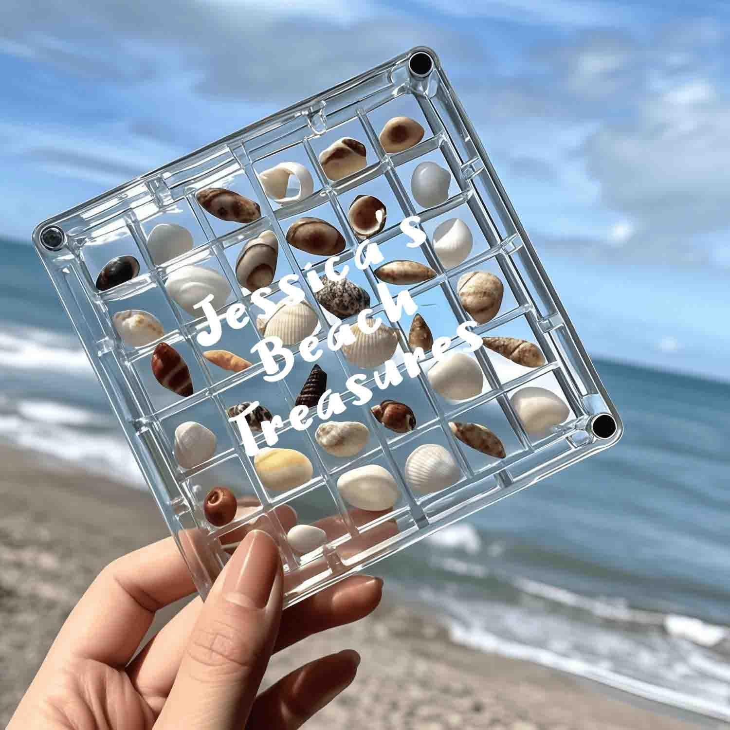 Personalized Acrylic Storage Organizer Case, Seashell Holder Display Collection Box, Mini Container for Seaglass Crystals Diamond Beads